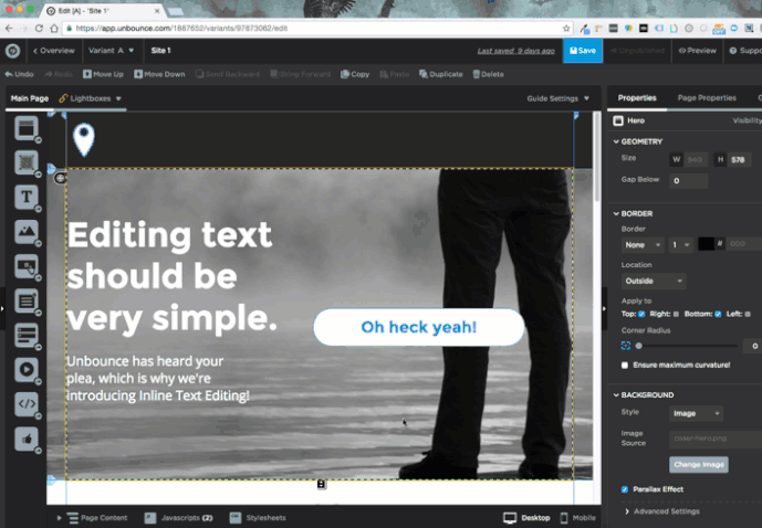 Unbounce old editor