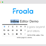 Browser with a text editor showing the Froala Inline Editor Demo page bolding the title.