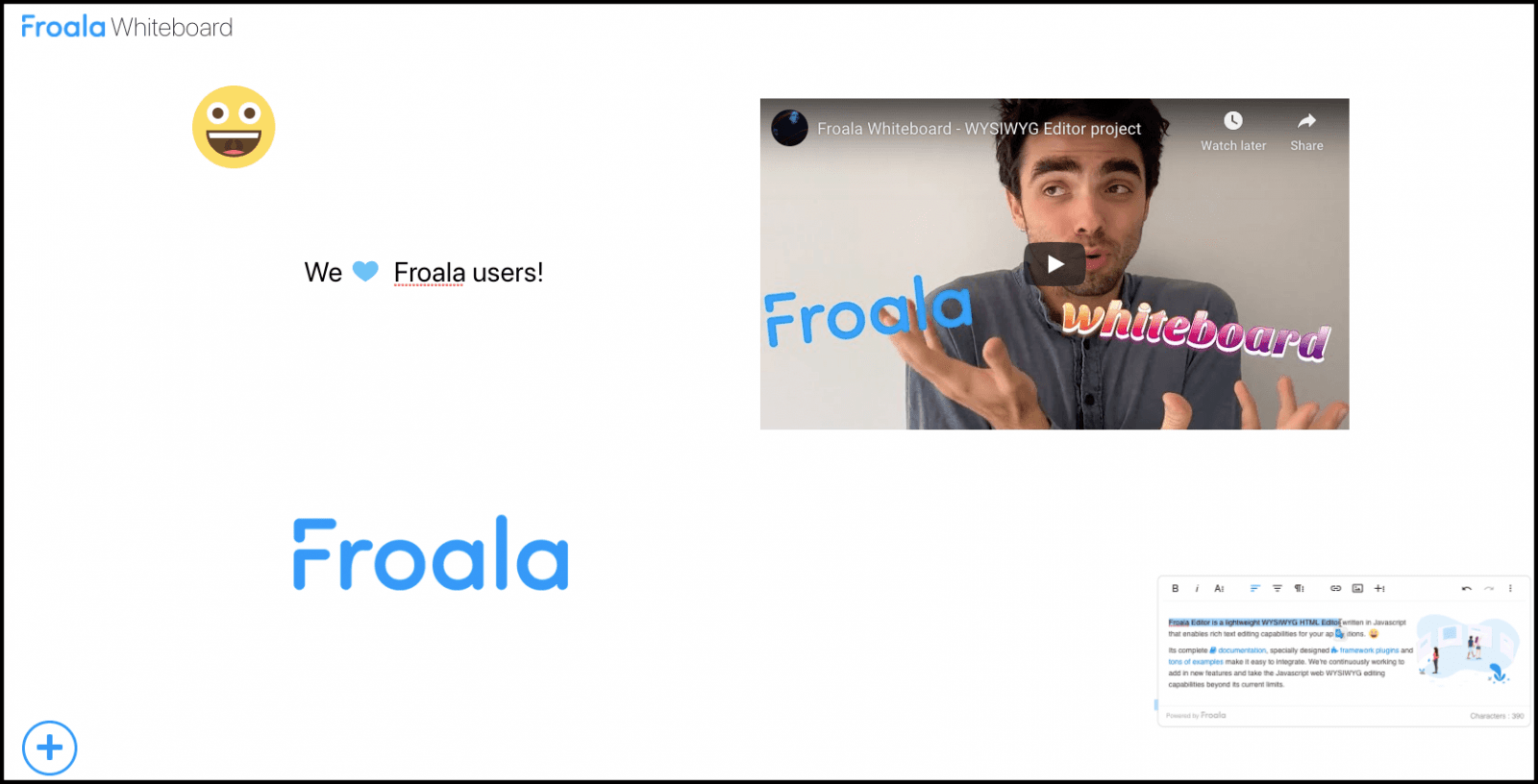 Experience the Whiteboard at https://froala.com/wysiwyg-editor/whiteboard/.