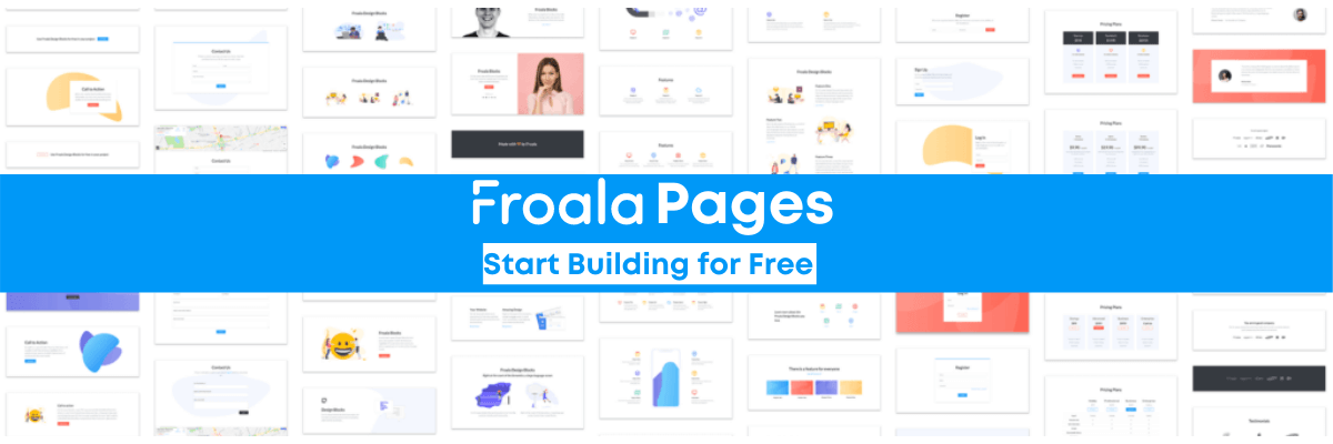The launch of Froala Pages Free version, featuring a sleek design and key information