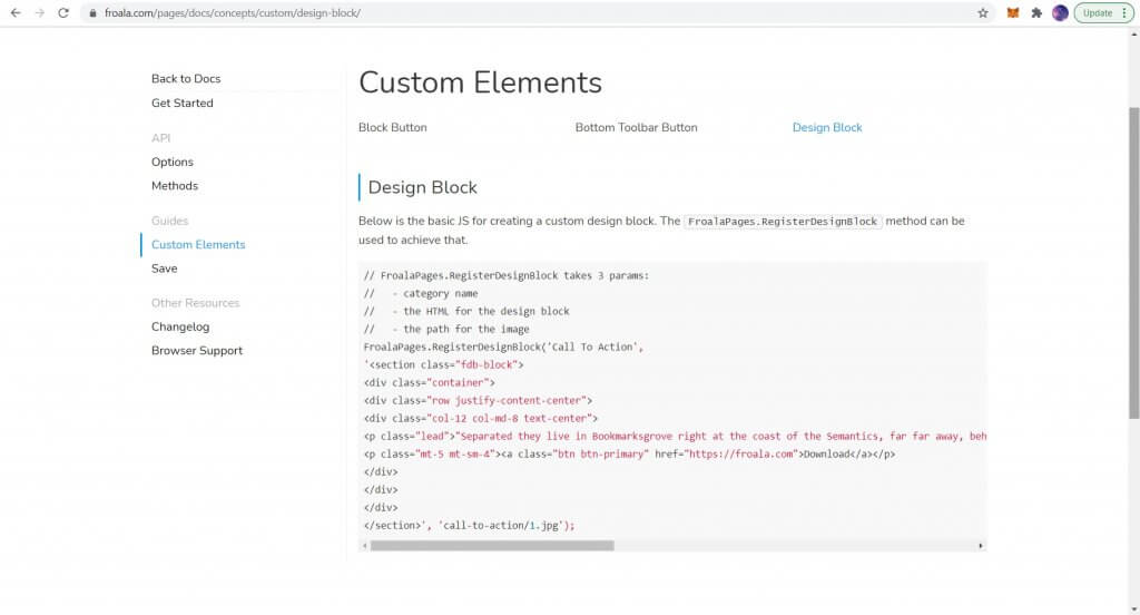 Custom Elements in Froala, showcasing flexibility in web design.