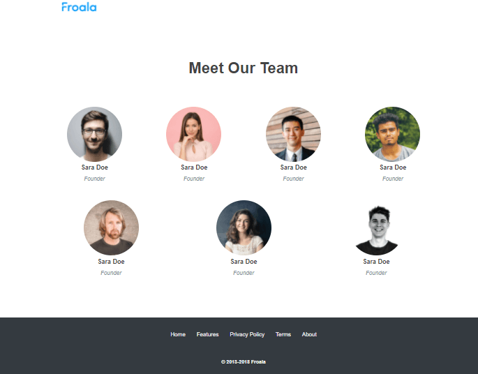 our team page design