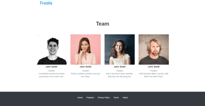 A team page layout, displaying team member profiles in a professional and accessible format