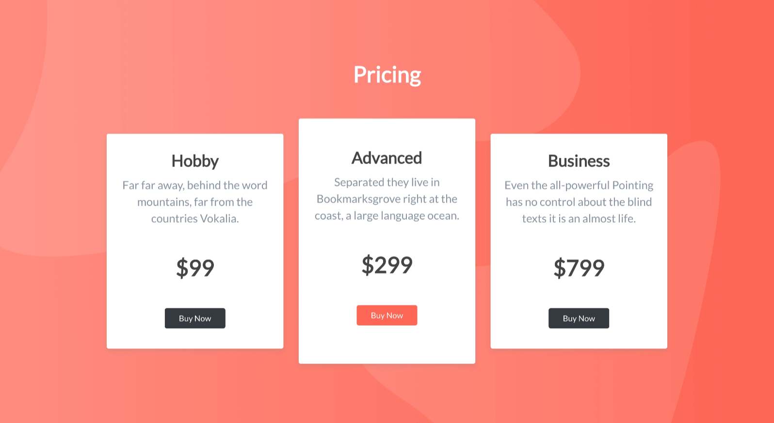 A detailed pricing page layout with four tier options and feature listings