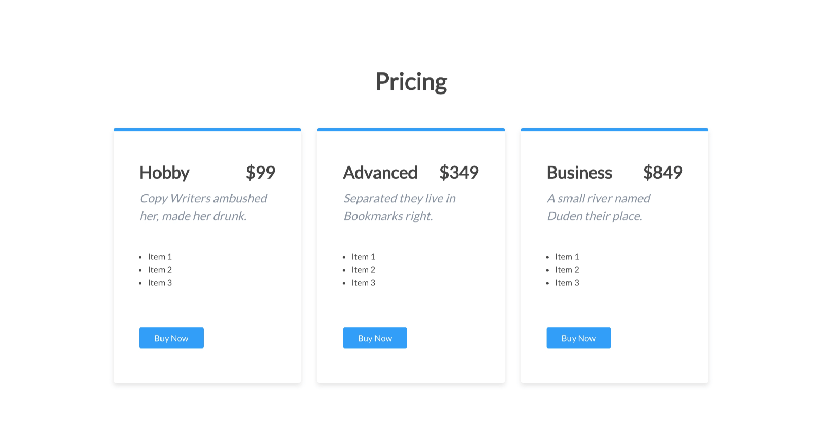 A dynamic pricing page layout with three options, featuring prominent call-to-action buttons