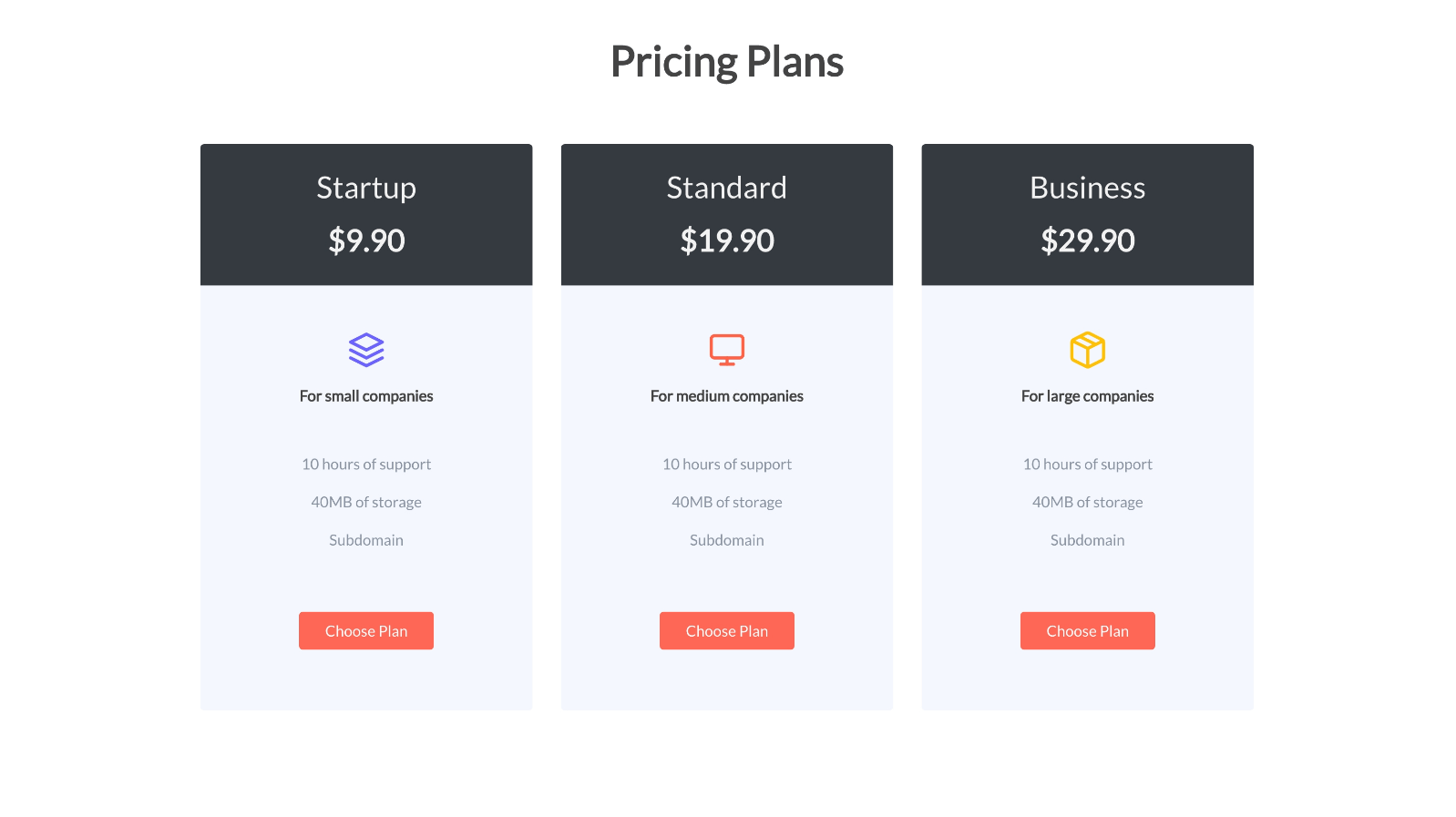 An elegant pricing page layout with three plans, showcasing a balance of text and graphics