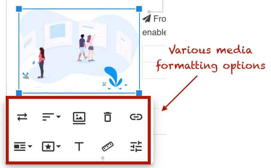 Media formatting options in Javascript editor