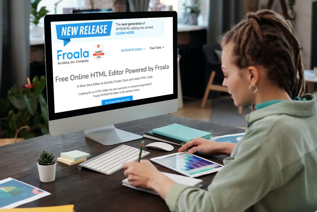 A laptop displaying a web design or editing interface, highlighting modern web development tools.