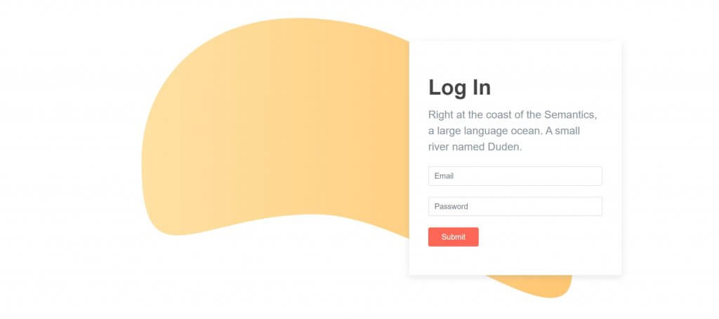 A user login interface with a large yellow abstract shape on a white background.