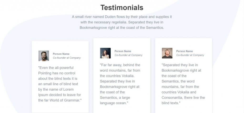 A testimonials section on a website with quotes from three individuals and their portraits.