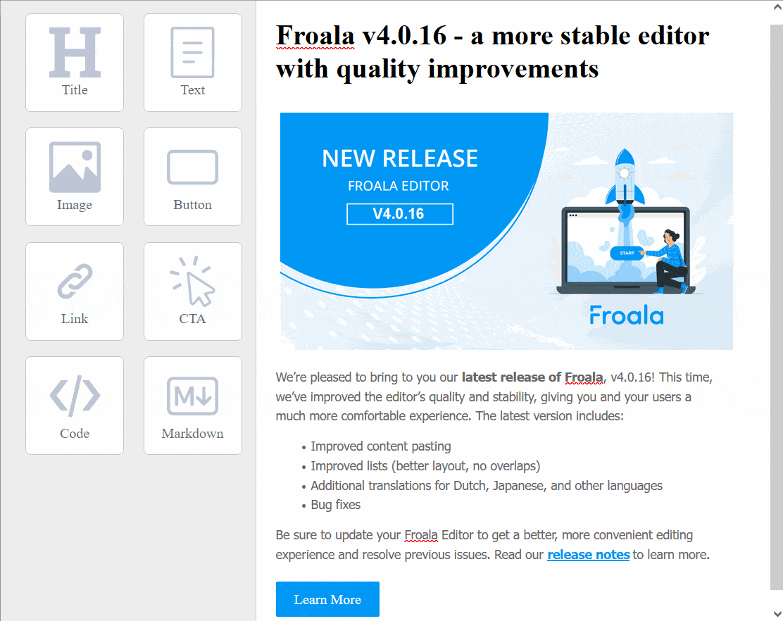 Froala page builder