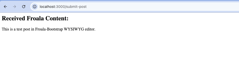 Froala post content rendered on the server response page (/submit-post)
