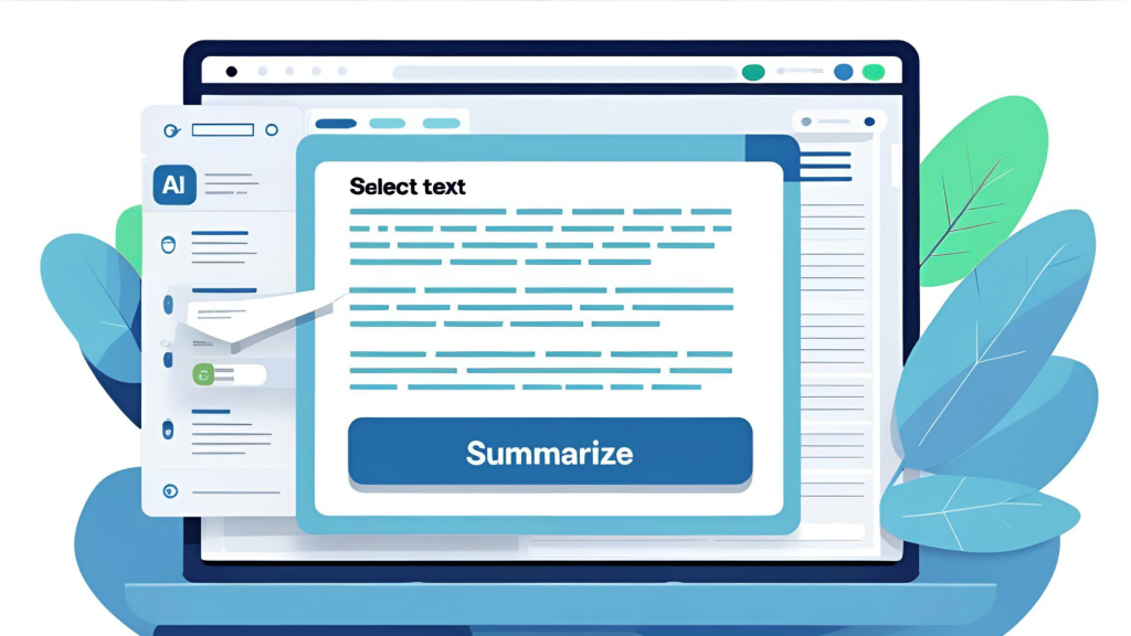 A mockup of a WYSIWYG editor with text summarization features.