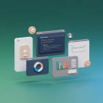 3D illustration of charts, code editors, and upload icons representing essential frontend development tools for building modern web applications