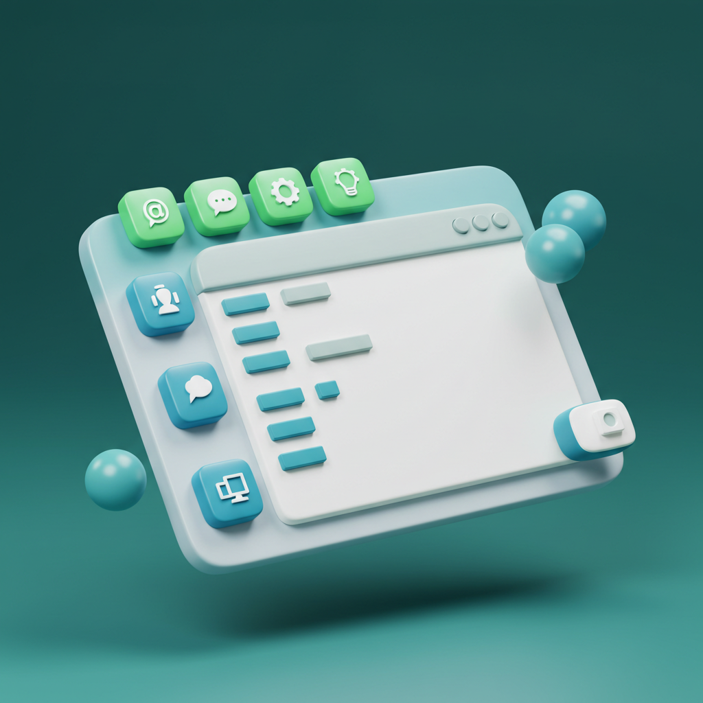 3D illustration of a rich text editor interface with customizable toolbar buttons and collaboration icons, symbolizing modern RTE trends in 2025.