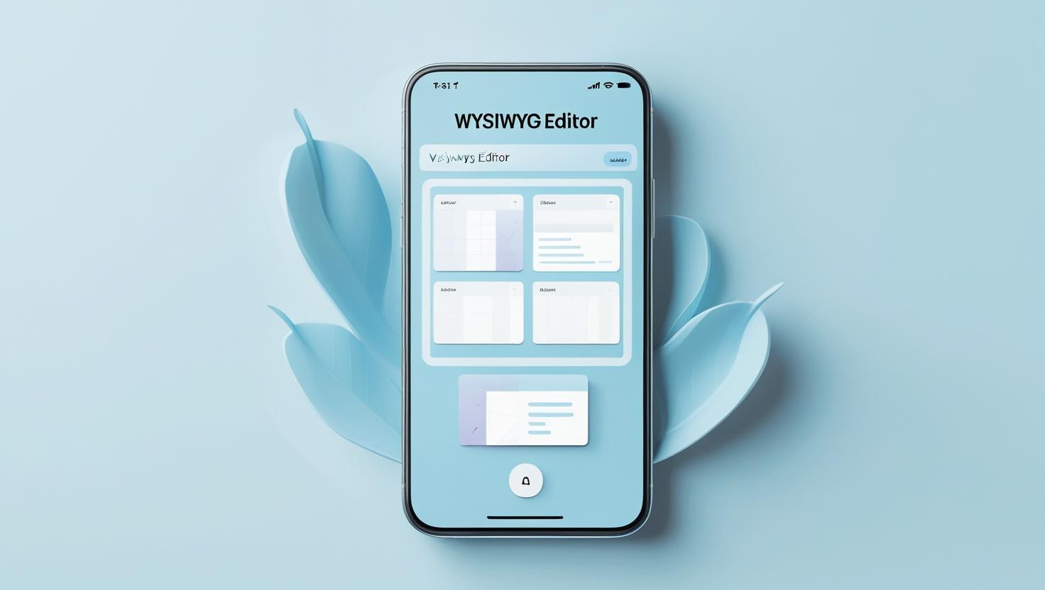 A mobile phone with some windows with WYSIWYG editors open. This represents how people use the best WYSIWYG HTML to improve mobile-first experiences.