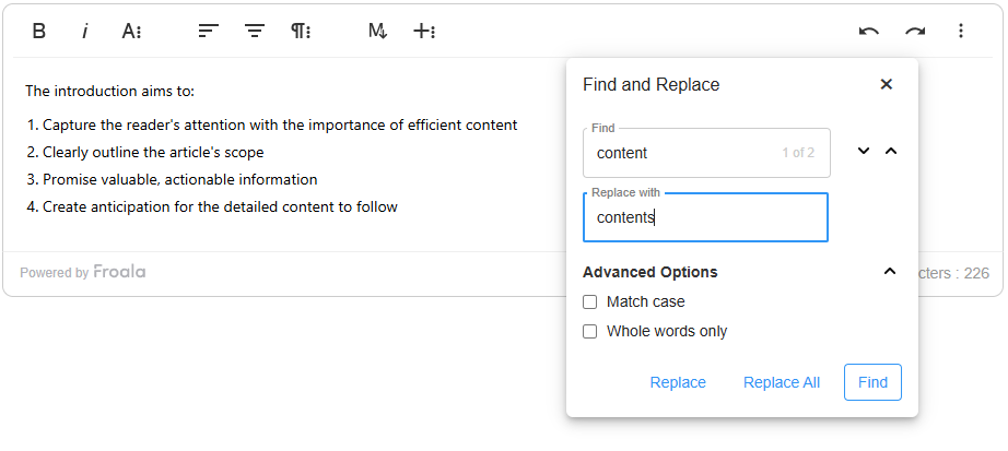 Find and Replace plugin in action