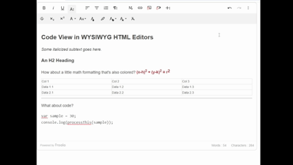 A demonstration of how code view, which allows for the shift from HTML to WYSIWYG and vice versa, works.