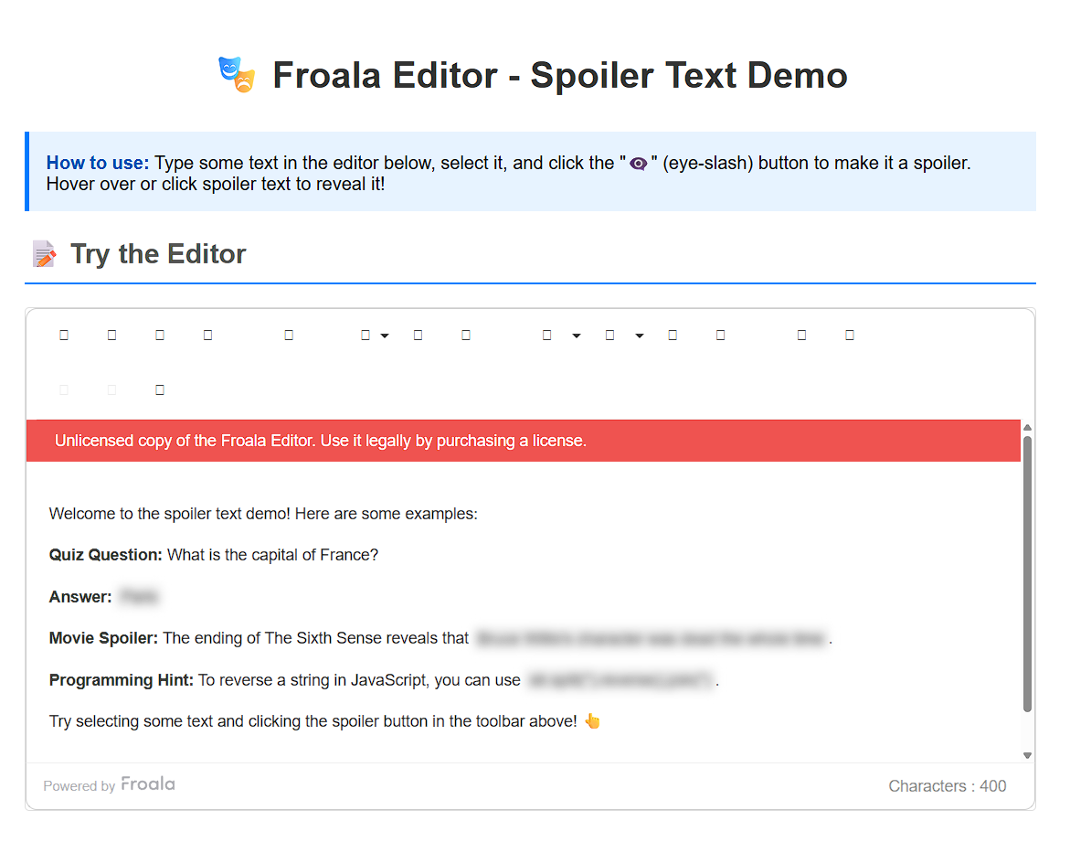 Froala editor - spoiler feature