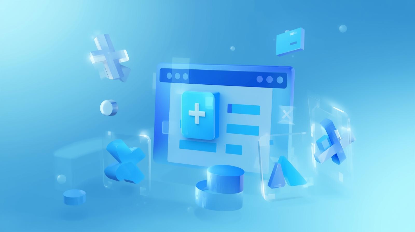 A visual HTML editor. Around it are mathematical symbols, representing mathematical formatting.