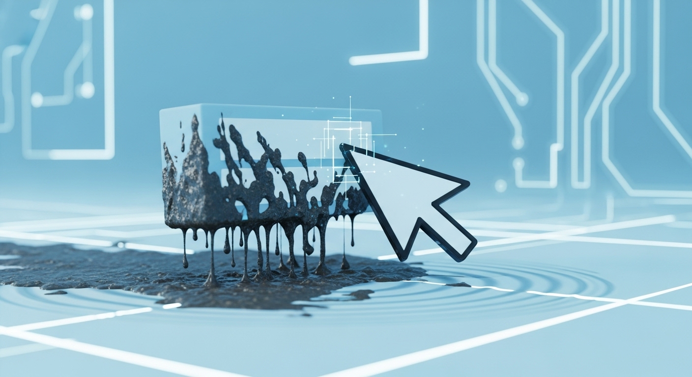 A block of content being dragged by a cursor from mud. The mud represents clunky editor UX.