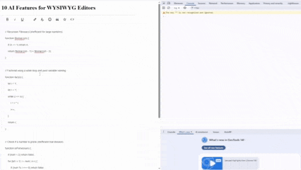 A GIF that shows an in-WYSIWYG editor AI refactoring code.