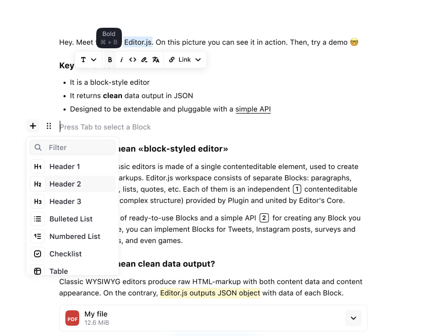 Editor.js free and open-source block-based WYSIWYG editor