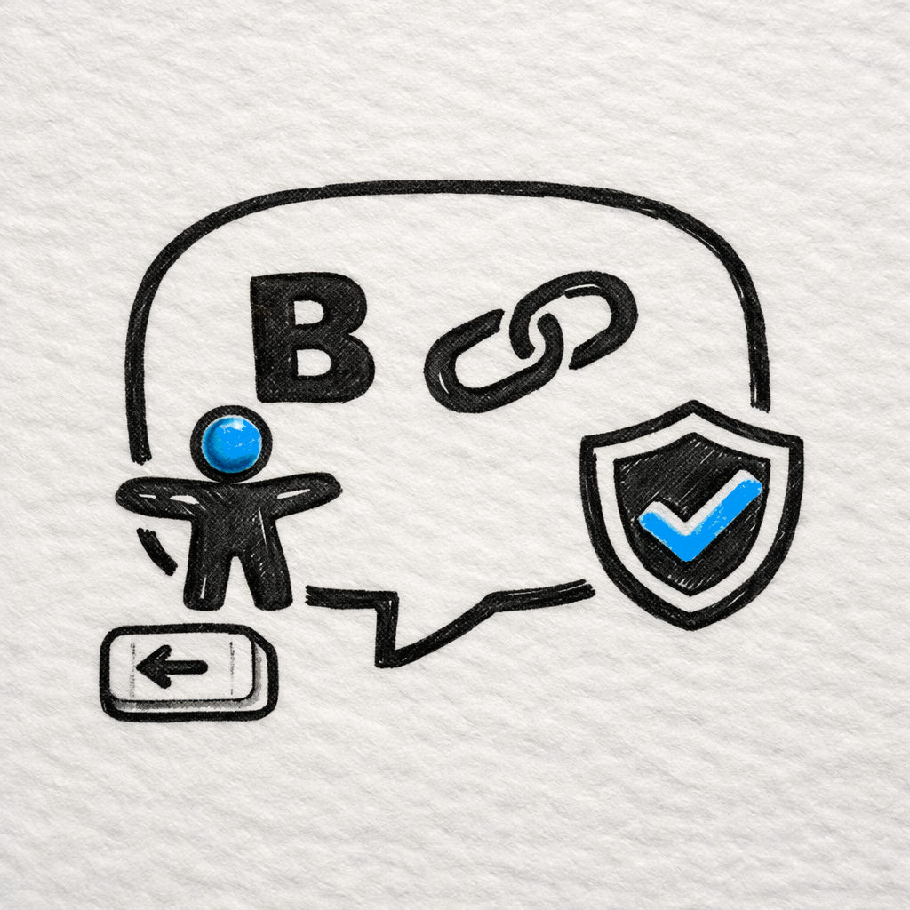 Illustration showing an accessible rich text comment system with formatting tools, link insertion, user interaction, and security validation in a React application