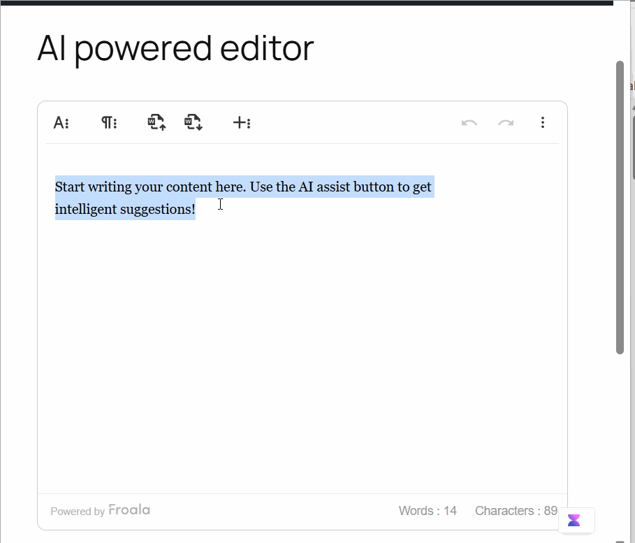 Froala AI in WordPress powered by DeepSeek
