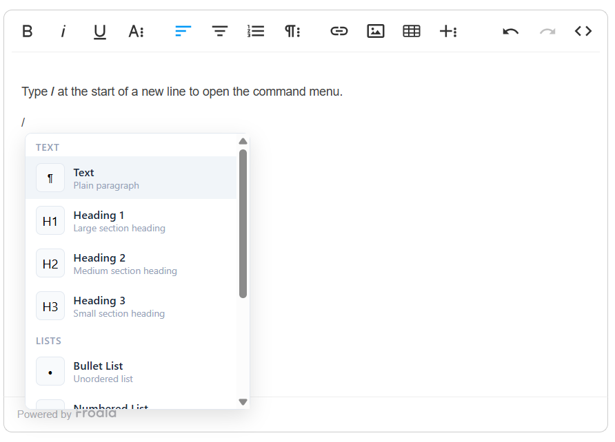 Slash Command Quick Action Menu