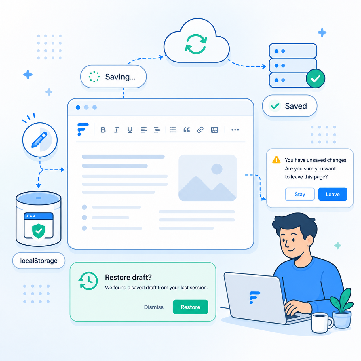 Froala React Autosave and Draft Recovery with localStorage