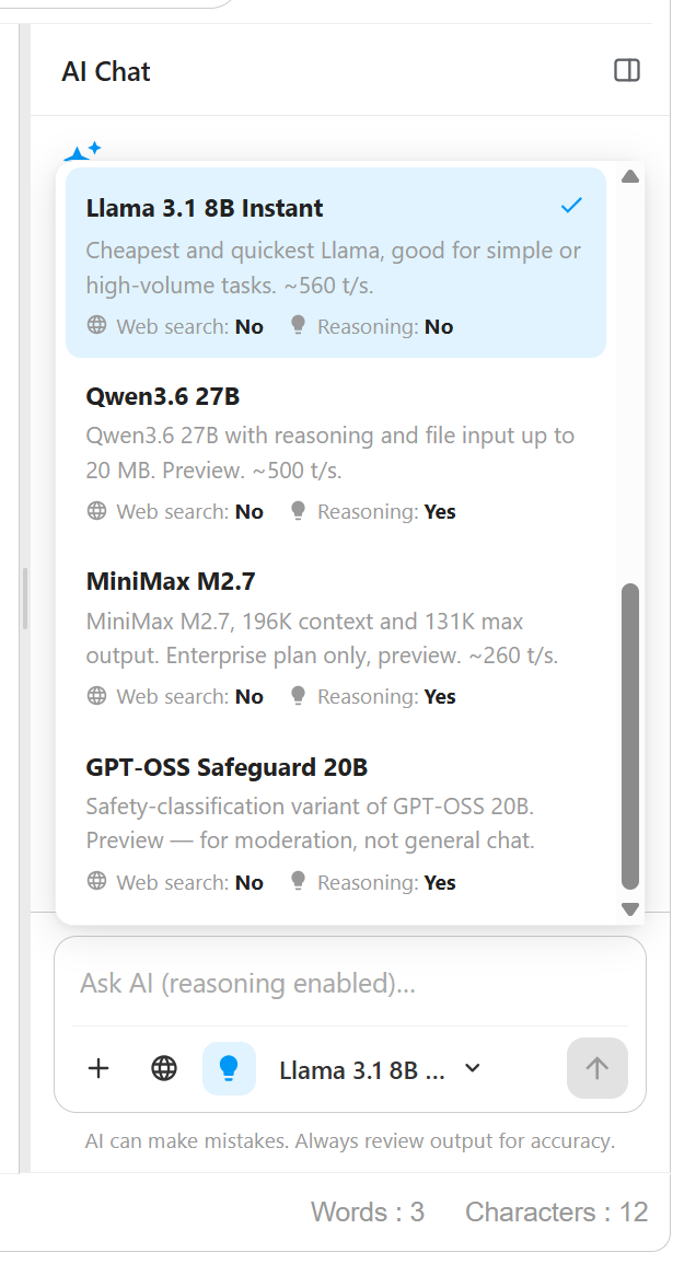 Agnostic AI rich text editor